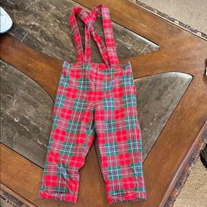 Janie and Jack Red Plaid Overalls